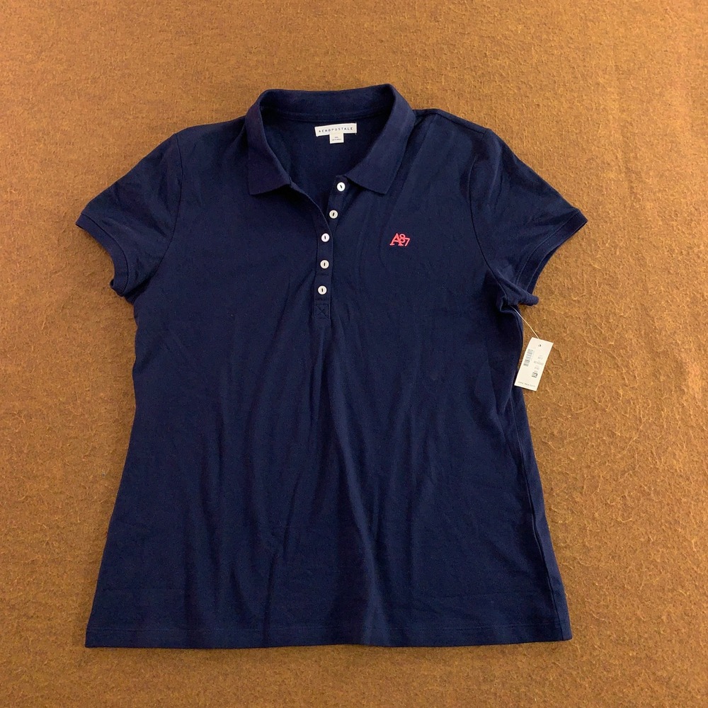 Aeropostale Womens XXL Navy Blue Embroidered Logo Short Sleeve Polo Shirt NWT